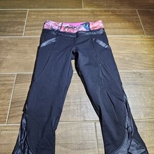 lululemon athletica Black Leggings with Pink Floral Accent
